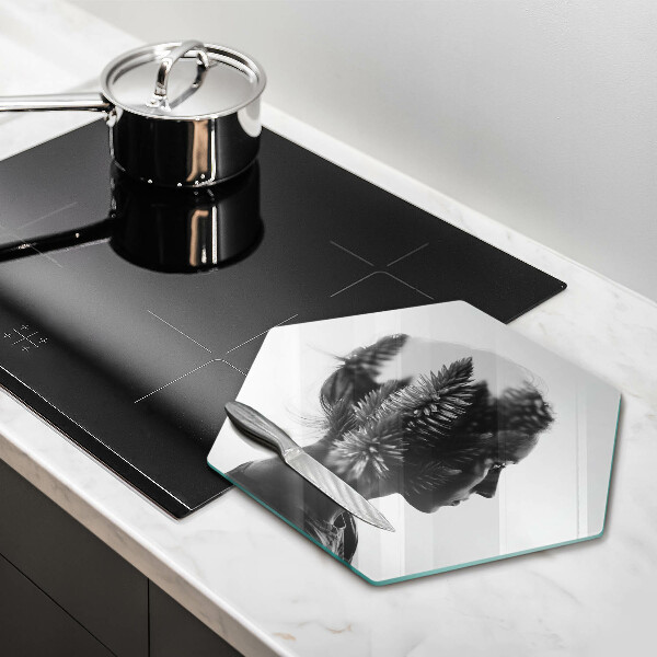 Üveg vágódeszka Nő és erdő