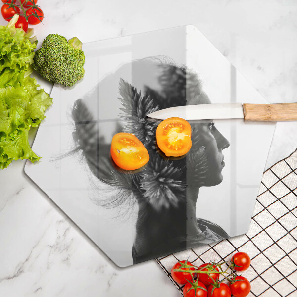 Üveg vágódeszka Nő és erdő