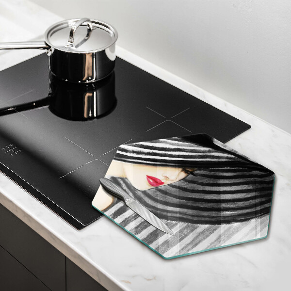 Üveg vágódeszka Nő kalapban