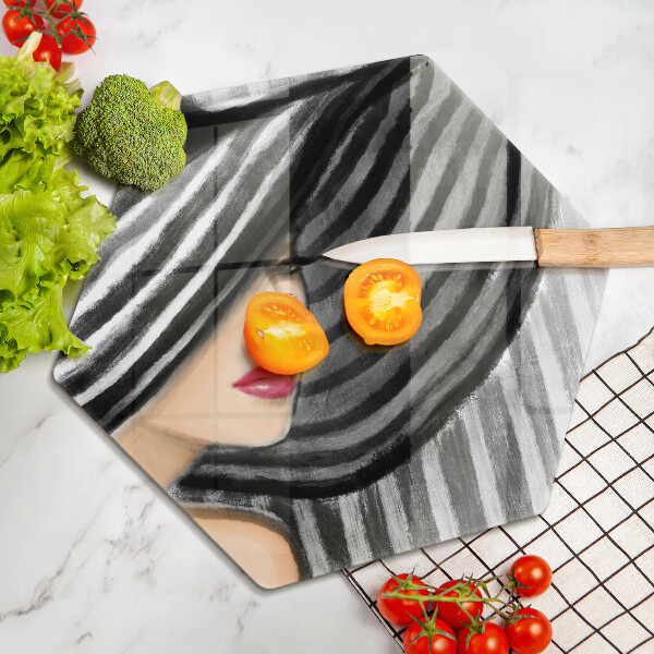 Üveg vágódeszka Nő kalapban