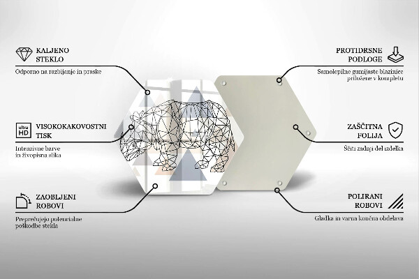 Üveg vágódeszka Line art orrszarvú