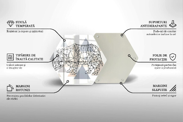 Üveg vágódeszka Line art orrszarvú