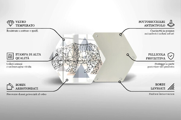 Üveg vágódeszka Line art orrszarvú