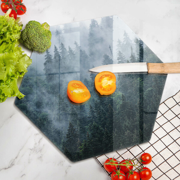 Üveg vágódeszka Erdei fák és köd