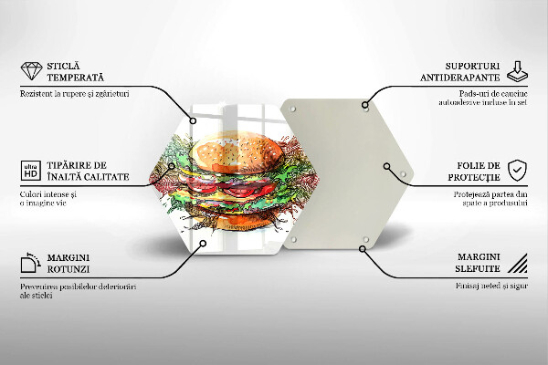 Üveg vágódeszka Hamburger rajz