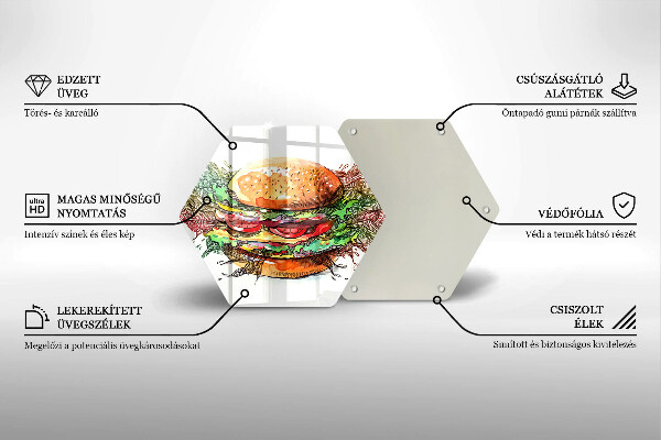 Üveg vágódeszka Hamburger rajz