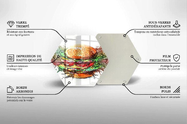 Üveg vágódeszka Hamburger rajz