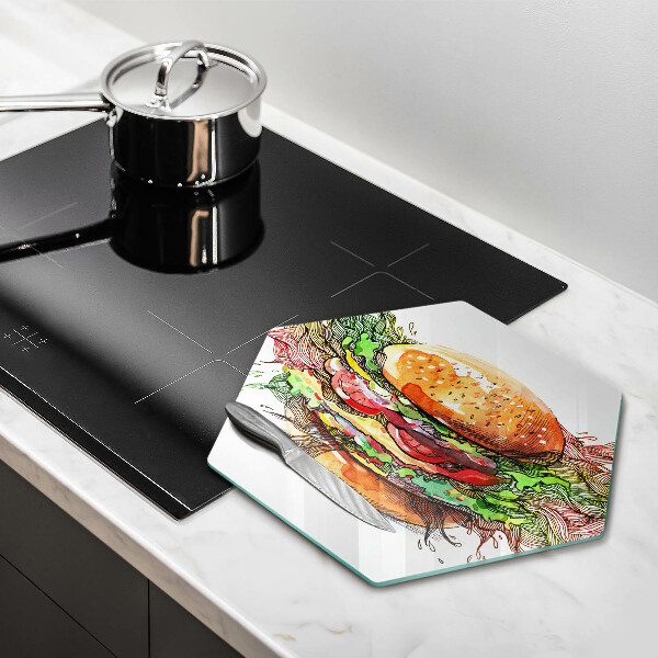 Üveg vágódeszka Hamburger rajz