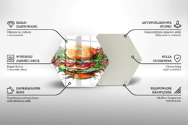 Üveg vágódeszka Hamburger rajz
