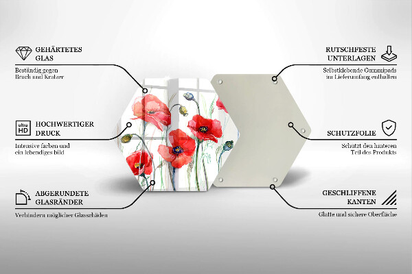 Üveg vágódeszka Piros pipacs virágok