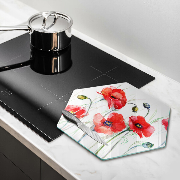 Üveg vágódeszka Piros pipacs virágok