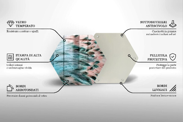 Üveg vágódeszka Boho madártollak