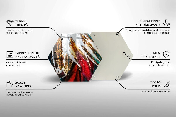 Üveg vágódeszka Boho madártollak