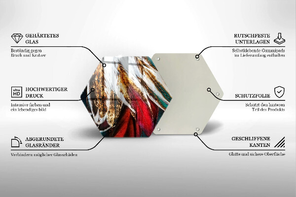 Üveg vágódeszka Boho madártollak