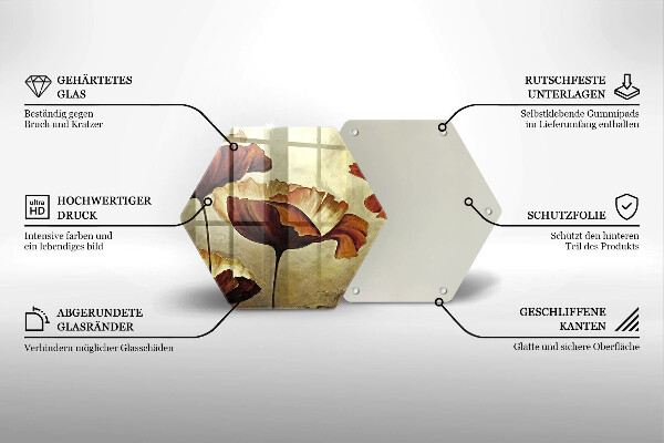 Üveg vágódeszka Festett boho virágok