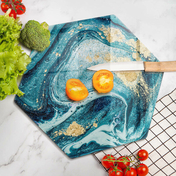 Üveg vágódeszka Kék arany absztrakció