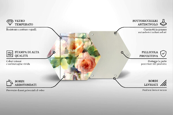 Üveg vágódeszka Festett virágok