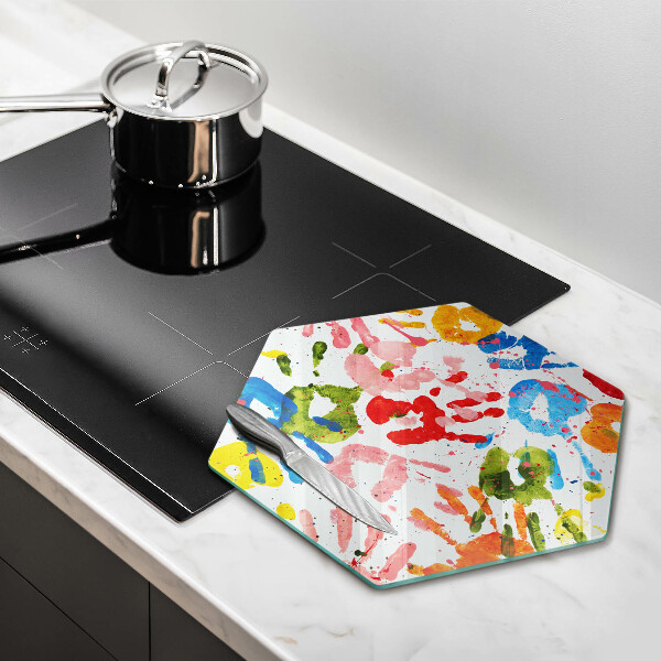 Üveg vágódeszka Gyermek kezek nyomai