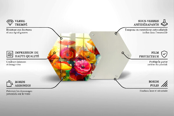 Üveg vágódeszka Festett színes virágok