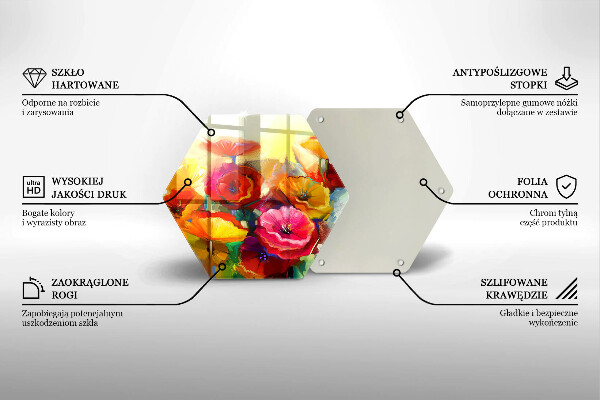 Üveg vágódeszka Festett színes virágok