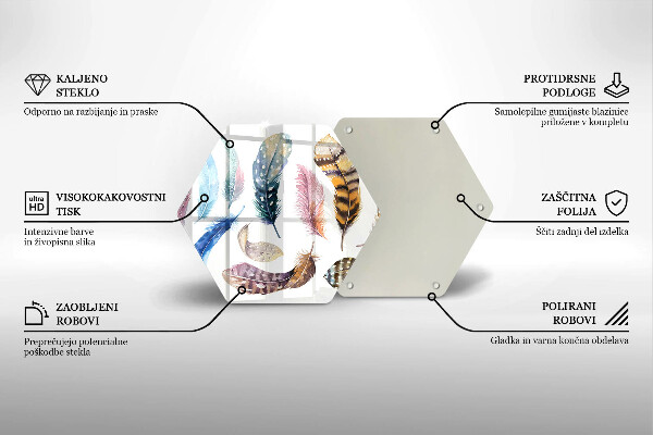 Üveg vágódeszka Színes madártollak