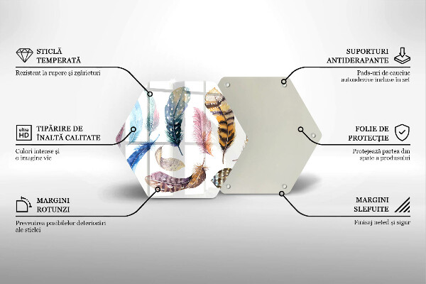 Üveg vágódeszka Színes madártollak