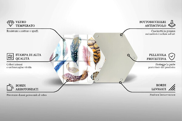 Üveg vágódeszka Színes madártollak