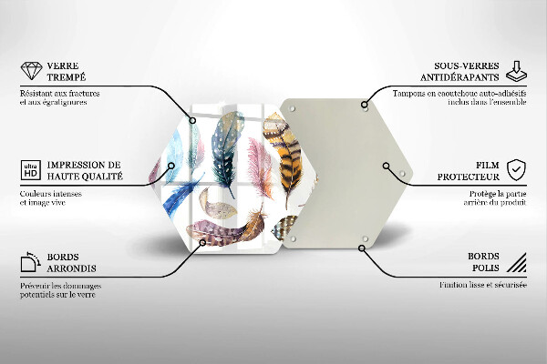 Üveg vágódeszka Színes madártollak