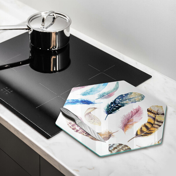 Üveg vágódeszka Színes madártollak