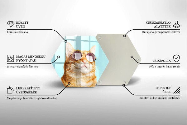 Üveg vágódeszka Vörös macska szemüveggel