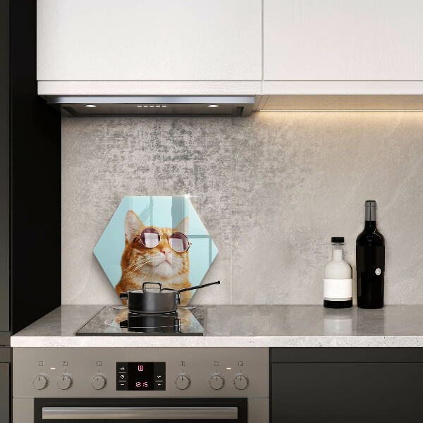 Üveg vágódeszka Vörös macska szemüveggel