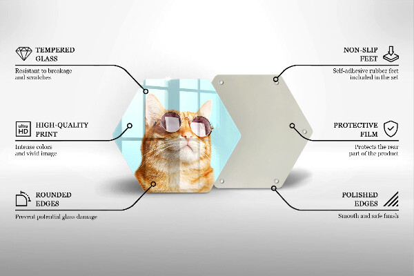 Üveg vágódeszka Vörös macska szemüveggel