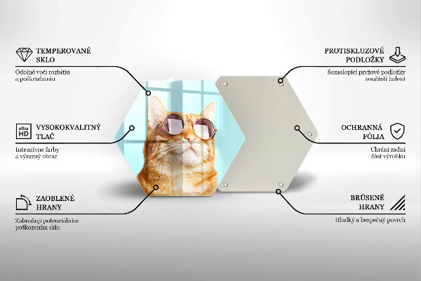 Üveg vágódeszka Vörös macska szemüveggel