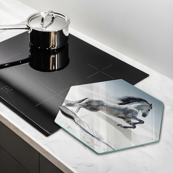 Üveg vágódeszka Fehér lólovas