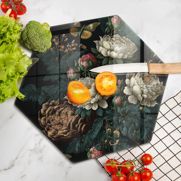 Üveg vágódeszka Vintage bazsarózsa virágok