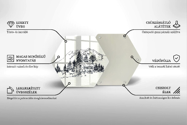 Üveg vágódeszka Rajz egy ház a hegyekben