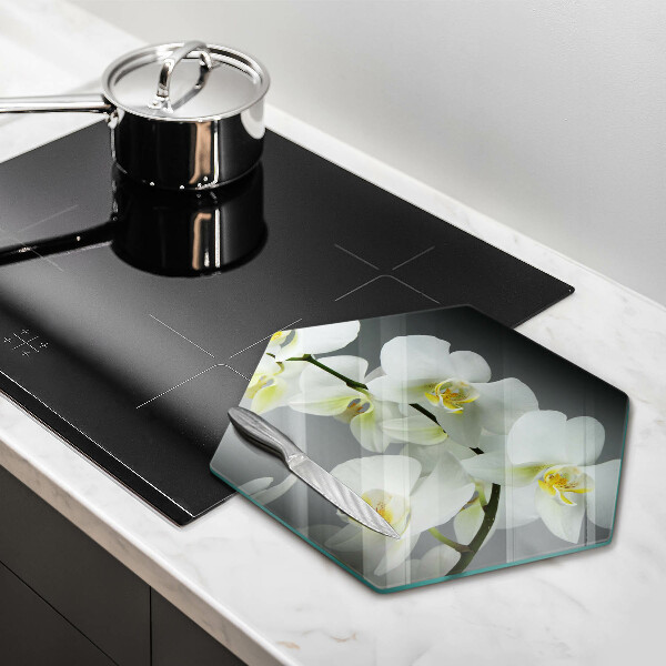 Üveg vágódeszka Fehér orchidea virágok