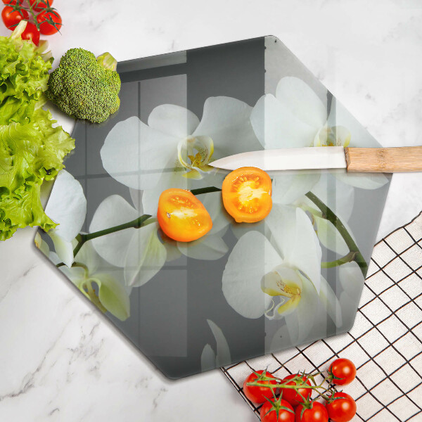 Üveg vágódeszka Fehér orchidea virágok