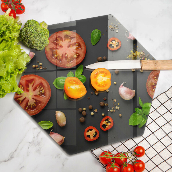 Üveg vágódeszka Paradicsom és fűszerek