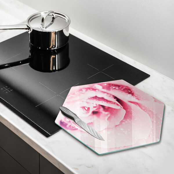 Üveg vágódeszka Harmatcseppek és rózsavirág