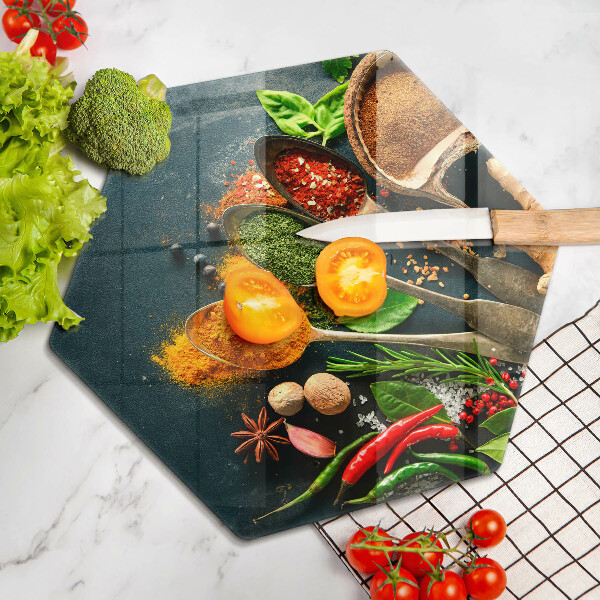 Üveg vágódeszka Konyhai fűszerek kanál