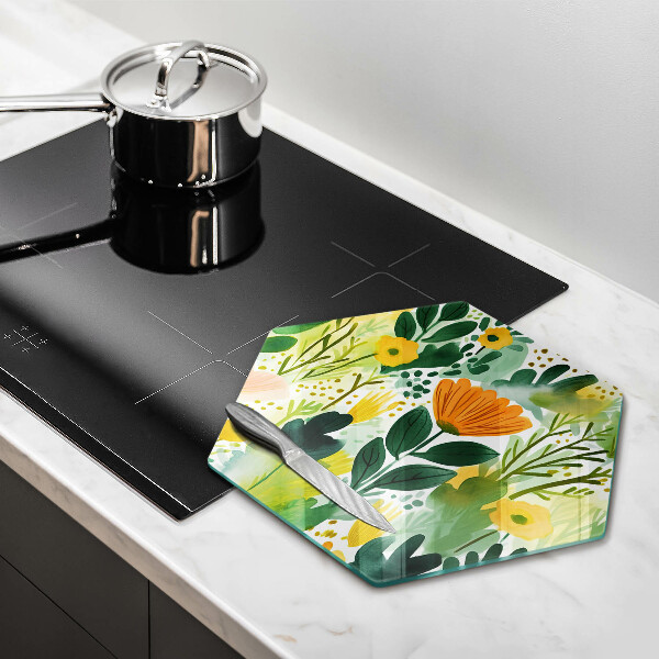 Üveg vágódeszka Festett virágok