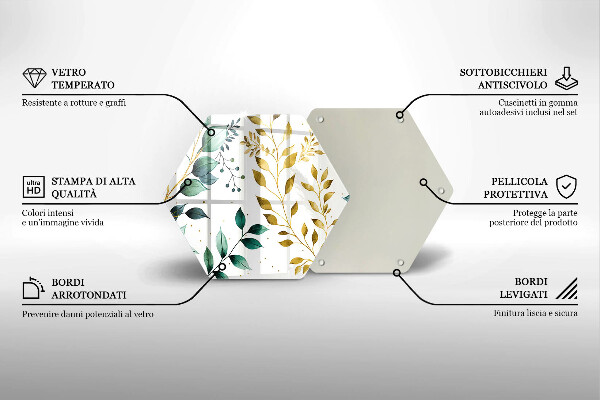 Üveg vágódeszka Zöld és arany levelek