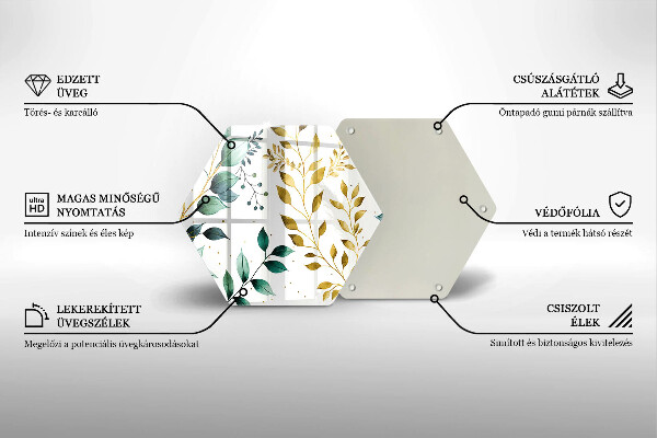 Üveg vágódeszka Zöld és arany levelek