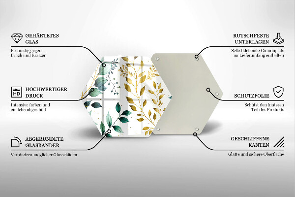 Üveg vágódeszka Zöld és arany levelek