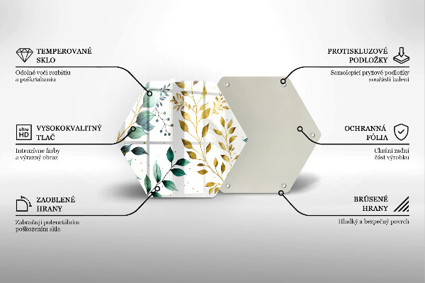 Üveg vágódeszka Zöld és arany levelek