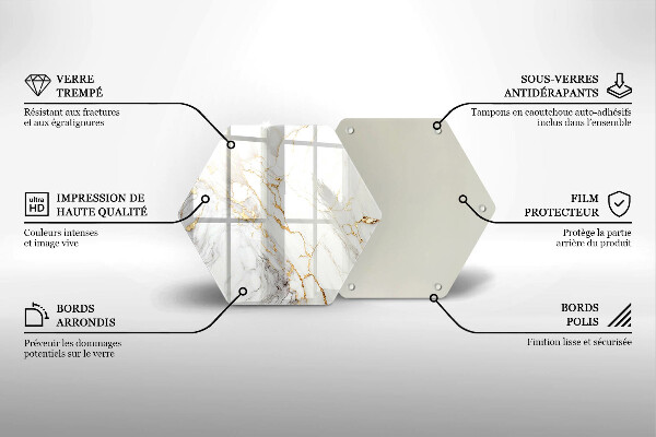 Üveg vágódeszka Világos márvány arannyal