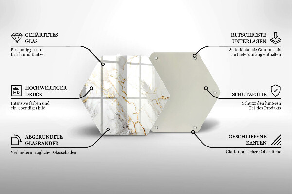 Üveg vágódeszka Világos márvány arannyal