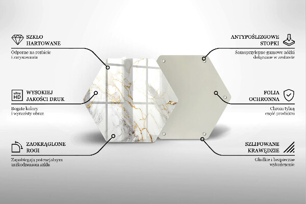 Üveg vágódeszka Világos márvány arannyal