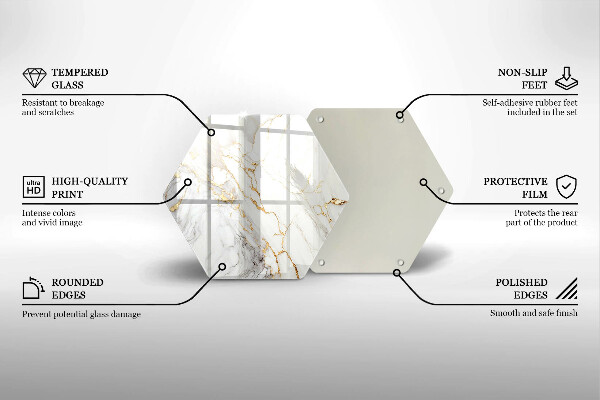 Üveg vágódeszka Világos márvány arannyal